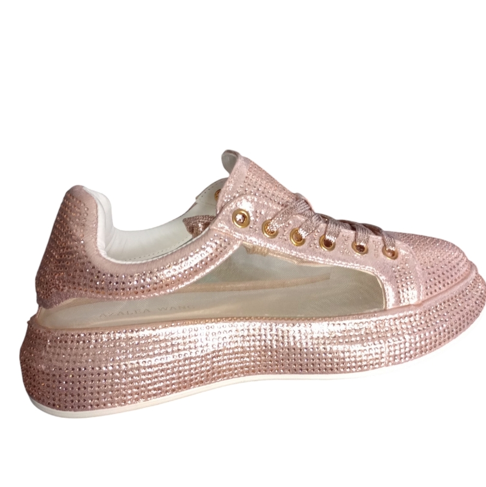 Miz Shimmer and Shine: Rose Gold Mesh Rhinestone Stylish Comfort Sneakers - Picture 3 of 9